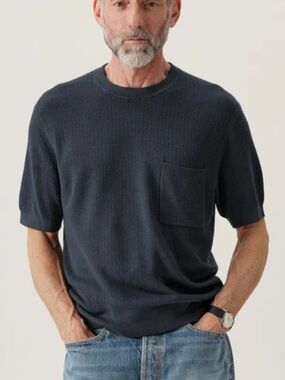 Buck Mason YUMA HEMP RIB KNIT POCKET TEE, Navy, Large